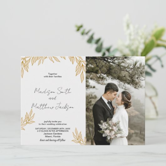 Tarwe bruiloft uitnodigingen met foto (Staand voorkant)