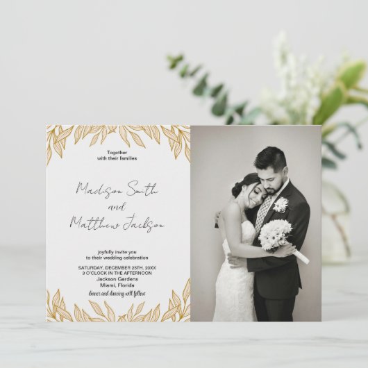 Tarwe bruiloft uitnodigingen met foto (Staand voorkant)