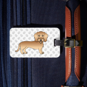 Tarwe Draadharige Dachshund Schattige Cartoon Hond Bagagelabel