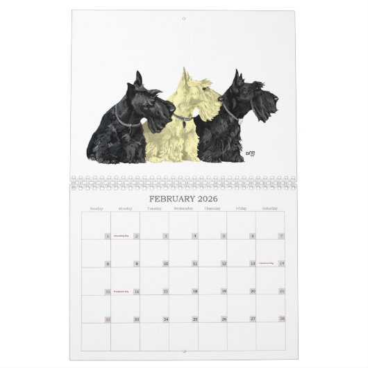 Tarwe en Zwarte SCOTTIES Kalender (Feb 2026)