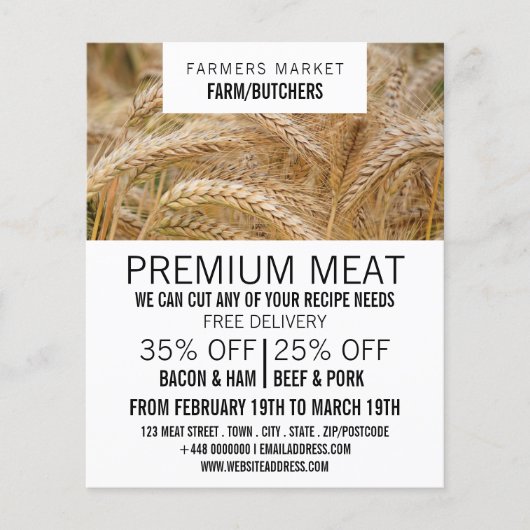 Tarwe in het veld, boer en slagerreclame flyer (Voorkant)