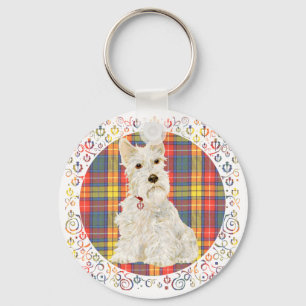 Tarwe Scottie op Buchanan Tartan Sleutelhanger
