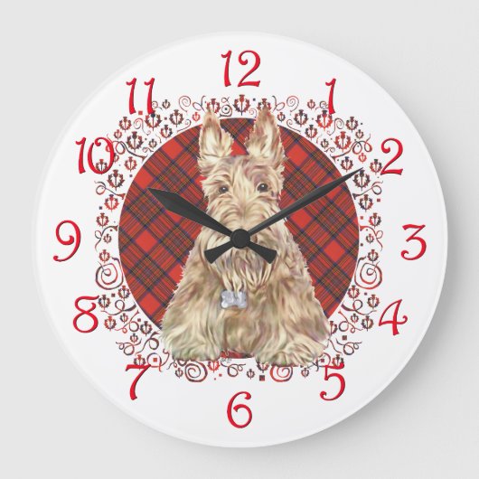 Tarwe Scottie Tartan Grote Klok (Voorkant)