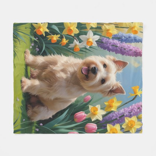 Tarwe Terrier Hond Spring Bloemen Schilderen Fleece Deken (Voorkant (Horizontaal))