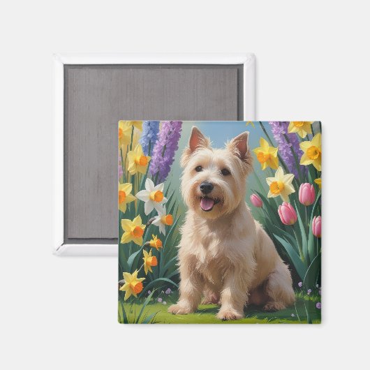 Tarwe Terrier Hond Spring Bloemen Schilderen Magneet (Voorkant / Achterkant)