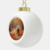 Tarwe Terriër in herfstbladeren val inspireert  Keramische Bal Ornament (Rechts)