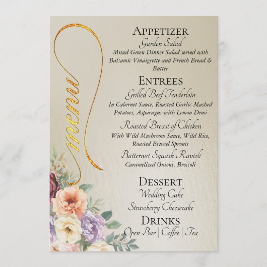 Tarwe - Wilde bloemen, monogram & dank je wel Menu (Voorkant)