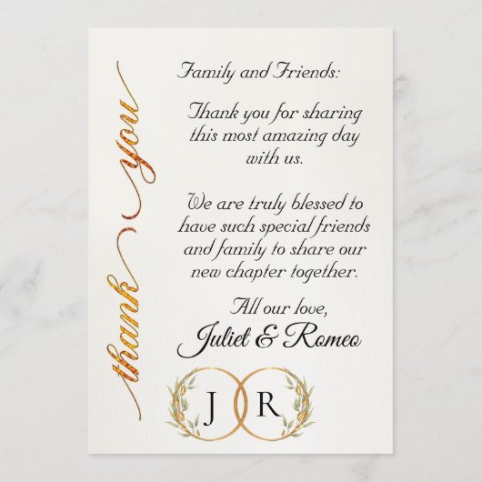 Tarwe - Wilde bloemen, monogram & dank je wel Menu (Achterkant)