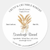 Tarwe Zuurdeeg Brood bakingrediënten Ronde Sticker (Voorkant)