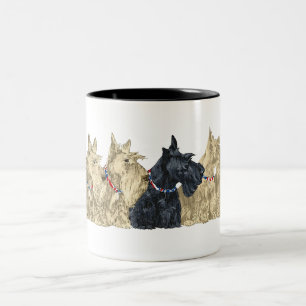 Tarwe & Zwarte Scotties in een rij Tweekleurige Koffiemok
