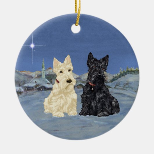 Tarwe Zwarte Scotties Kerstmis Keramisch Ornament (Voorkant)