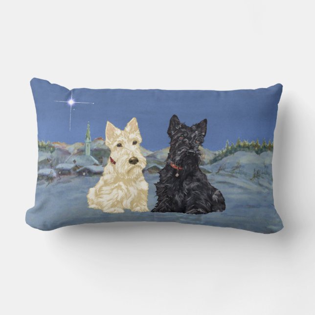 Tarwe Zwarte Scotties Kerstmis Kussen (Voorkant)