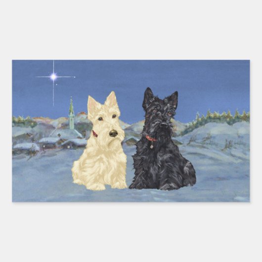 Tarwe Zwarte Scotties Kerstmis Rechthoekige Sticker (Voorkant)
