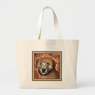 TARWEBOER: NATTE PUPPY (Bruine BKGD) Grote Tote Bag
