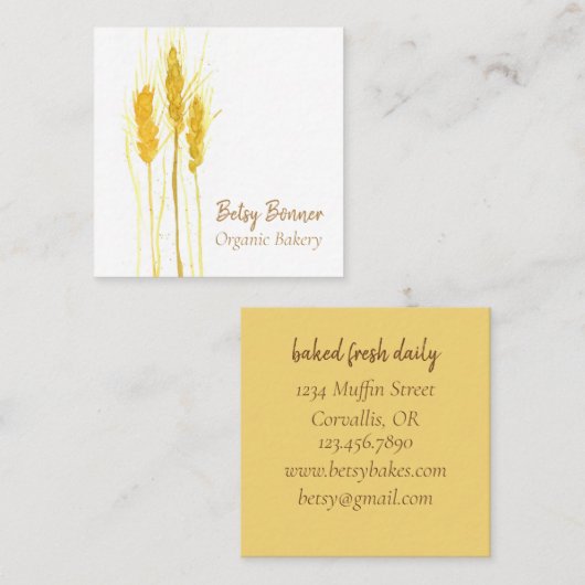 tarwekorrel Waterverf broodbakkerij Vierkante Visitekaartje (Voorkant / Achterkant)