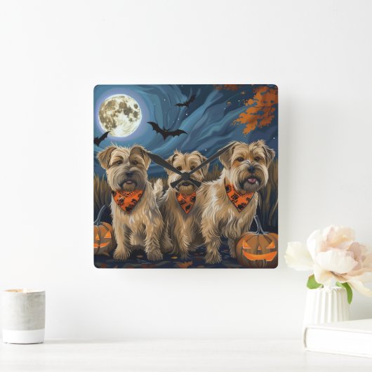 Tarweterriër Halloween Spooky Vierkante Klok (Huis)