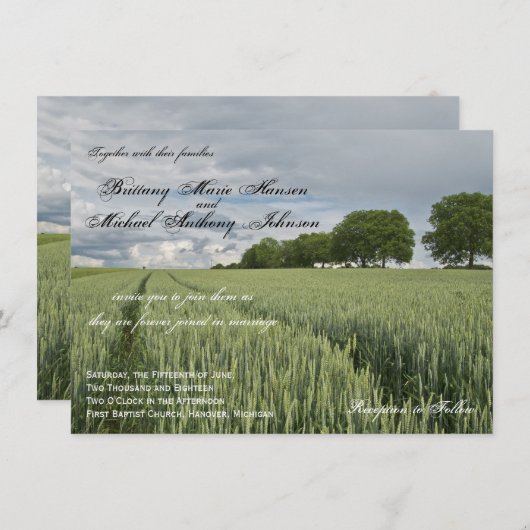 Tarweveld Eikenboom Land Huwelijksuitnodigingen Kaart (Voorkant / Achterkant)
