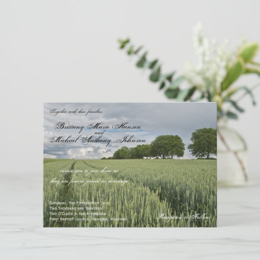 Tarweveld Eikenboom Land Huwelijksuitnodigingen Kaart (Staand voorkant)