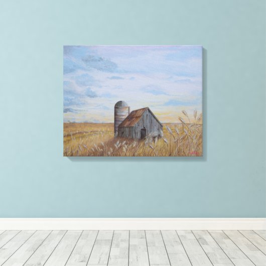 Tarweveld en Schuur Canvas Afdruk (Insitu (Houten vloer))