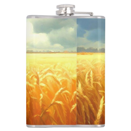 Tarweveld in de zomer heupfles (Achterkant)