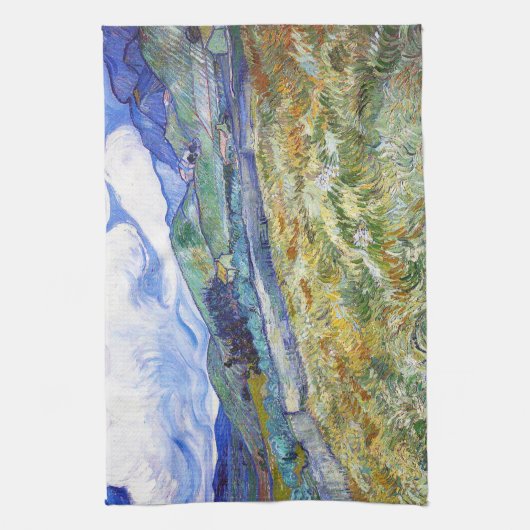 Tarweveld met bergen in de achtergrond theedoek (Verticaal)