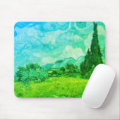 Tarweveld met blauwgroene cipressen: muismat (Met muis)