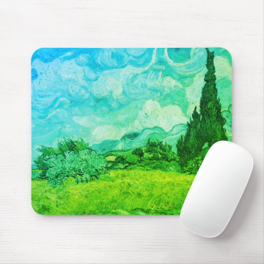 Tarweveld met blauwgroene cipressen: muismat (Met muis)