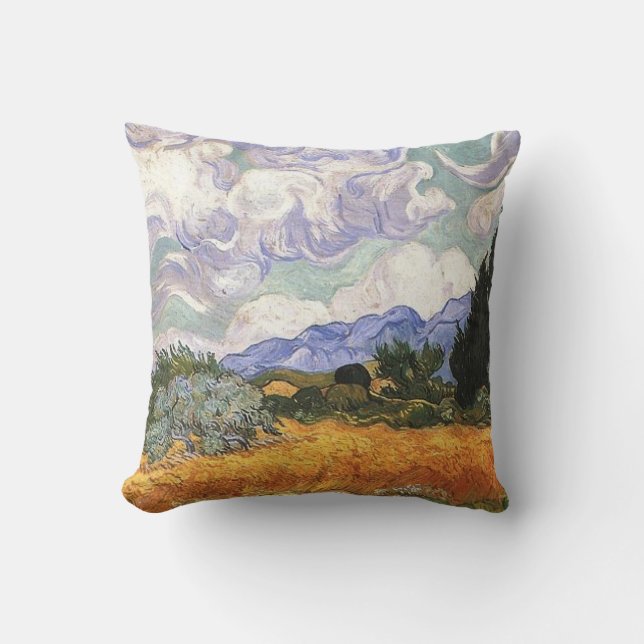 Tarweveld met cipres van Van Gogh. Kussen (Voorkant)