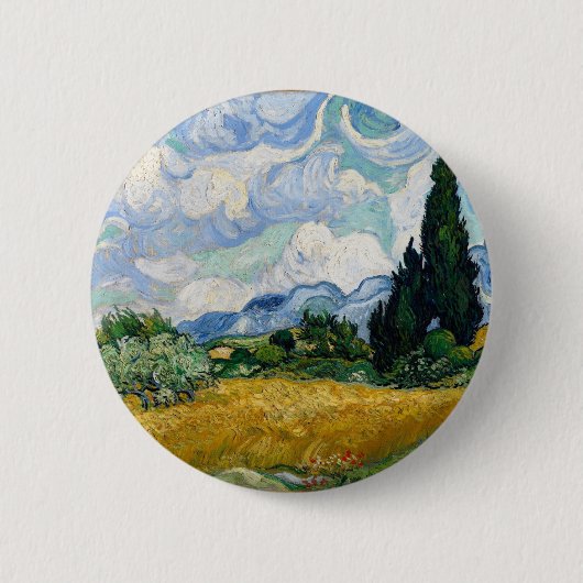 Tarweveld met Cypresse-Button Ronde Button 5,7 Cm (Voorkant)