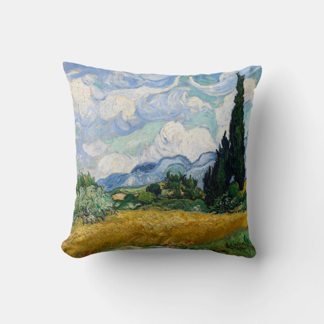 Tarweveld met Cypresse Pillow Kussen (Voorkant)