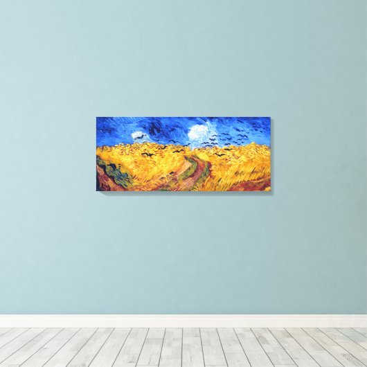 Tarweveld met kraaien, Vincent Van Gogh Canvas Afdruk (Insitu (Houten vloer))