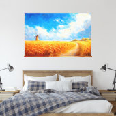 tarweveld met verre windmolen canvas afdruk (Insitu (Slaapkamer))