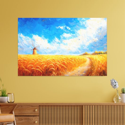 tarweveld met verre windmolen canvas afdruk (Insitu (Woonkamer))