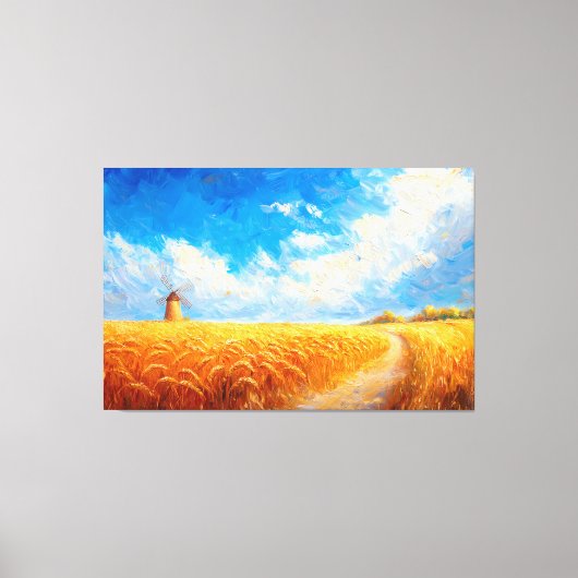 tarweveld met verre windmolen canvas afdruk (Voorkant)
