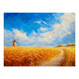 tarweveld met verre windmolen perfect poster