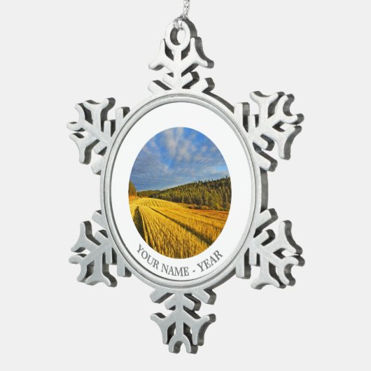 Tarweveld na oogst 2 tin sneeuwvlok ornament (Rechts)