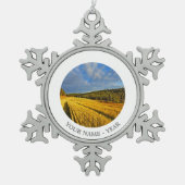 Tarweveld na oogst 2 tin sneeuwvlok ornament (Voorkant)