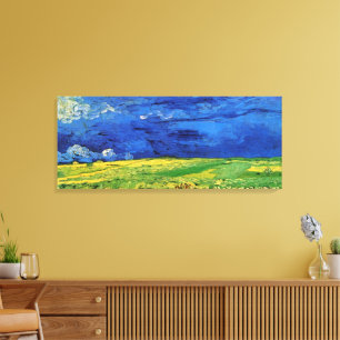 Tarweveld onder bewolkte hemel door Vincent van Go Canvas Afdruk