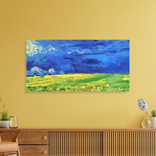 Tarweveld onder bewolkte hemel door Vincent van Go Canvas Afdruk