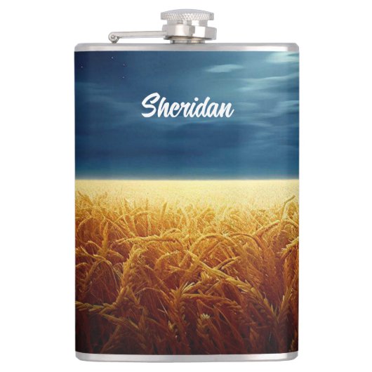 Tarweveld onder maanlicht heupfles (Voorkant)