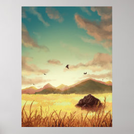 Tarwevelden bij zonsopgang poster