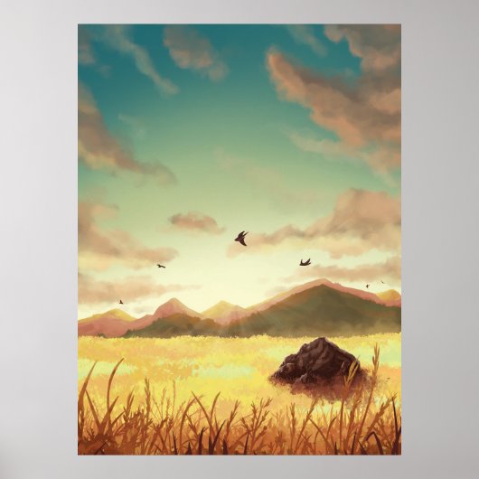 Tarwevelden bij zonsopgang poster (Voorkant)