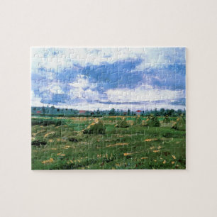 Tarwevelden met hooibergen van Vincent van Gogh Legpuzzel