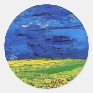 Tarwevelden onder een bewolkte hemel Van Gogh Ronde Sticker