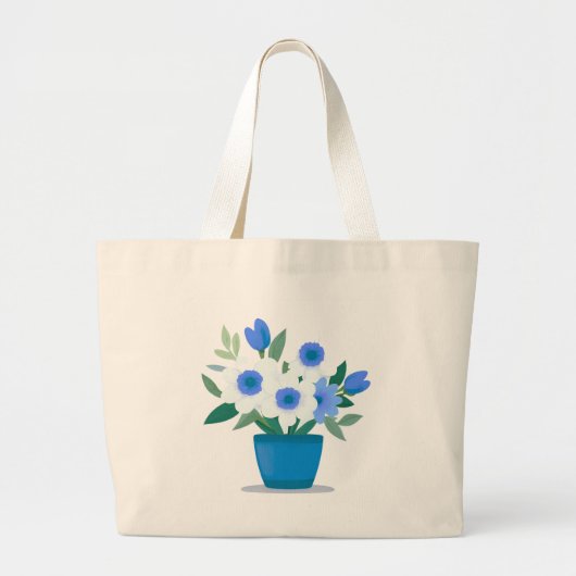 Tas-Blauw Bloemmotief Grote Tote Bag (Voorkant)
