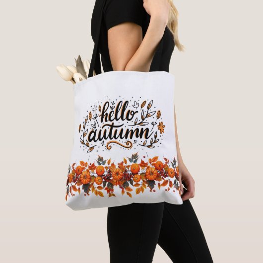 Tas Hallo met "Autumn"-kopie en pompoenslinger (Dichtbij)