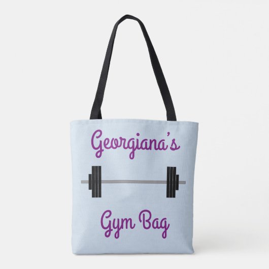 Tas met barbel + persoonlijke naam + "Gym Bag" (Achterkant)