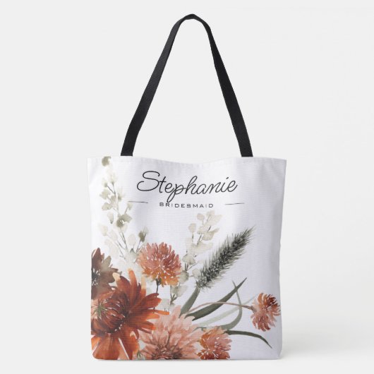 Tas met boeket van rustieke bloemen als bruidsmeis (Achterkant)