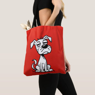 Tas met cartoon-hond en rode achtergrond