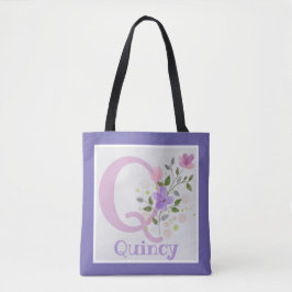 Tas met eerste initiaal plus naam met bloemen